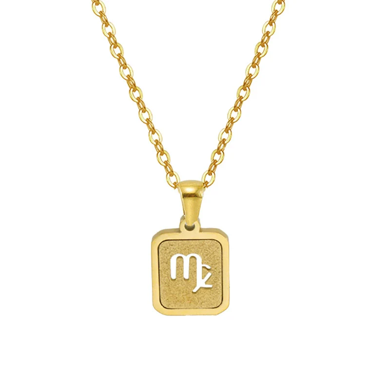 316L Stainless Steel Twelve Constellation Pendant Necklace For Women With Sand Glitter Powder And Vacuum Plating - Image 5