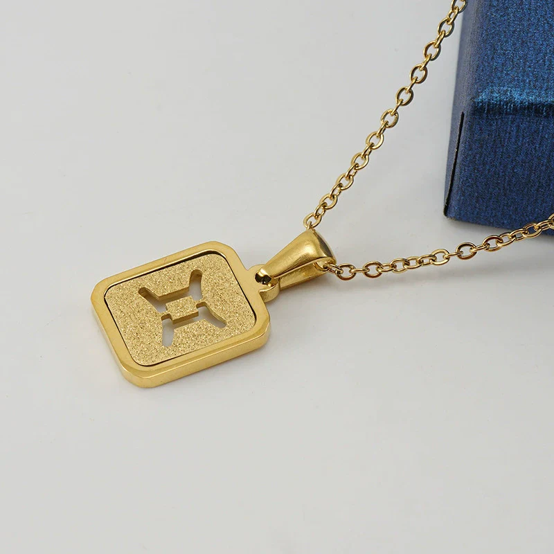 316L Stainless Steel Twelve Constellation Pendant Necklace For Women With Sand Glitter Powder And Vacuum Plating - Image 8