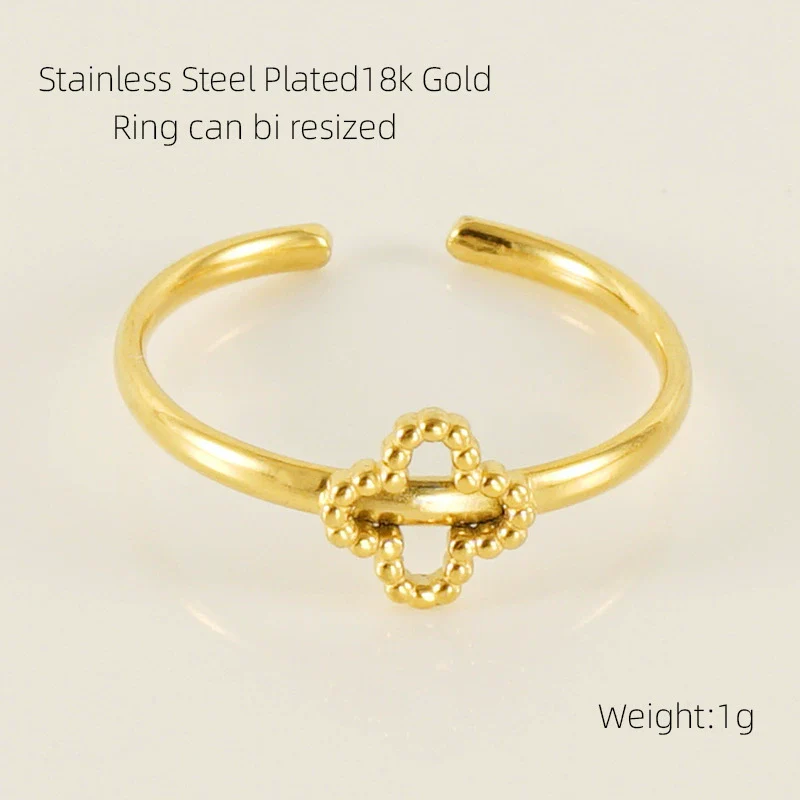 316L Stainless Steel Women's Airplane Ring With Geometric And Four Leaf Clover Pattern Electroplated Design - Image 10