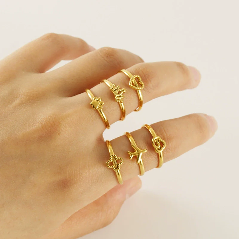 316L Stainless Steel Women's Airplane Ring With Geometric And Four Leaf Clover Pattern Electroplated Design - Image 2