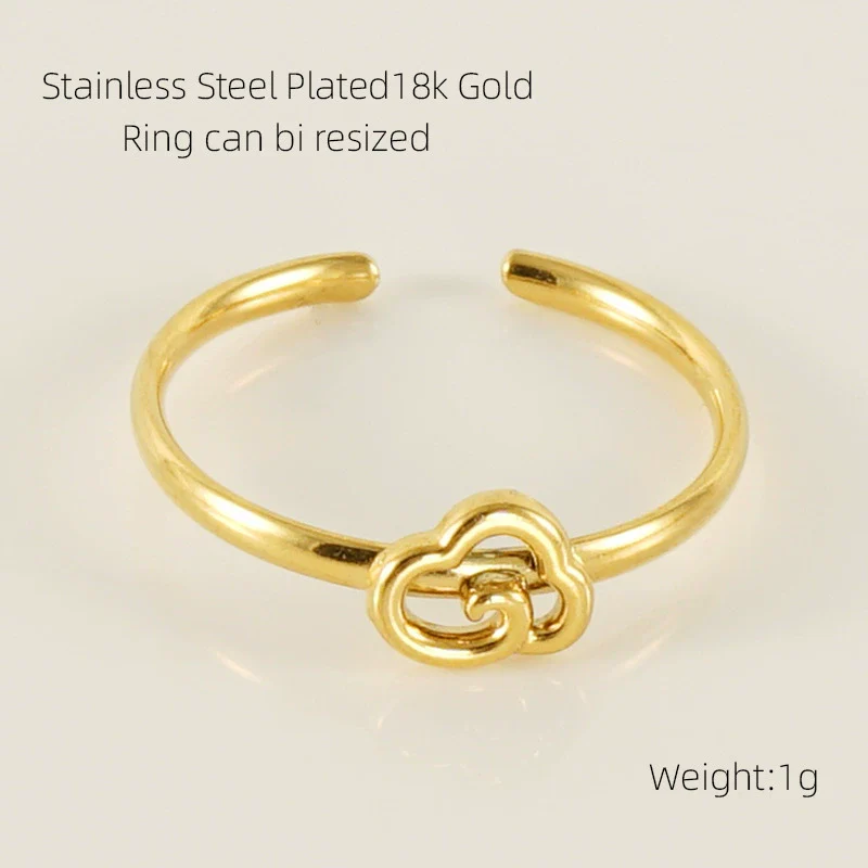 316L Stainless Steel Women's Airplane Ring With Geometric And Four Leaf Clover Pattern Electroplated Design - Image 6