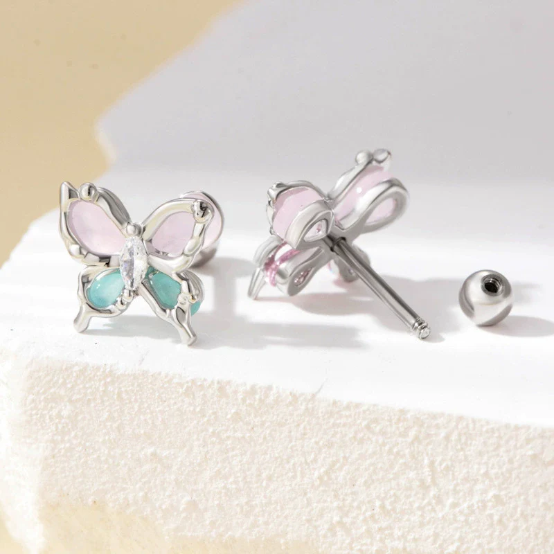 Titanium Steel Women's Animals Style Inlaid Zircon Butterfly Earrings