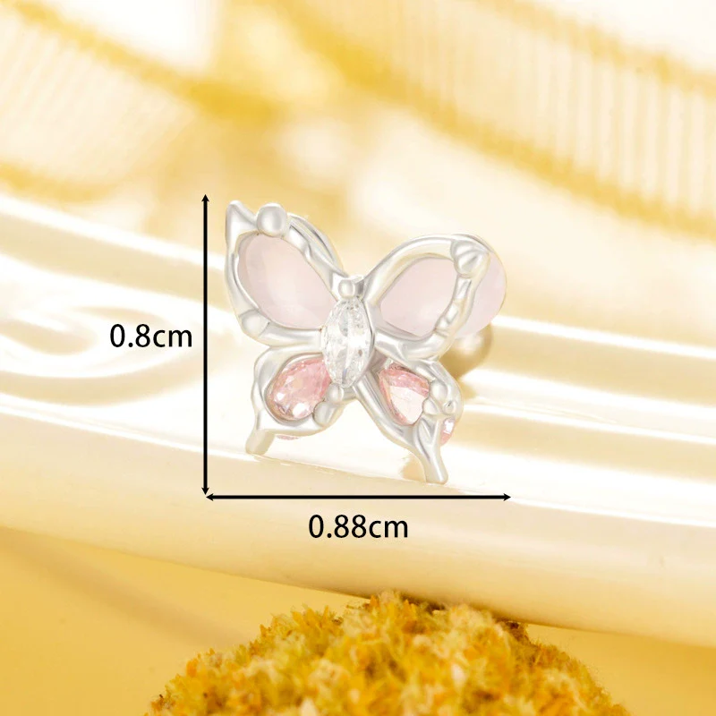 Titanium Steel Women's Animals Style Inlaid Zircon Butterfly Earrings - Image 3