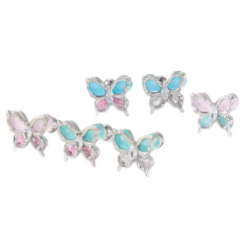 Titanium Steel Women's Animals Style Inlaid Zircon Butterfly Earrings - Image 4