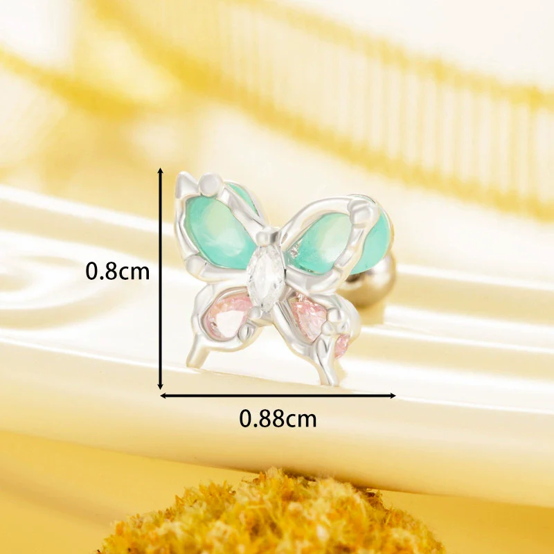 Titanium Steel Women's Animals Style Inlaid Zircon Butterfly Earrings - Image 6