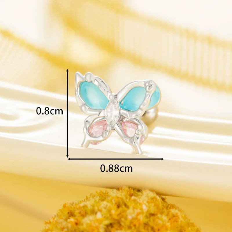 Titanium Steel Women's Animals Style Inlaid Zircon Butterfly Earrings - Image 7