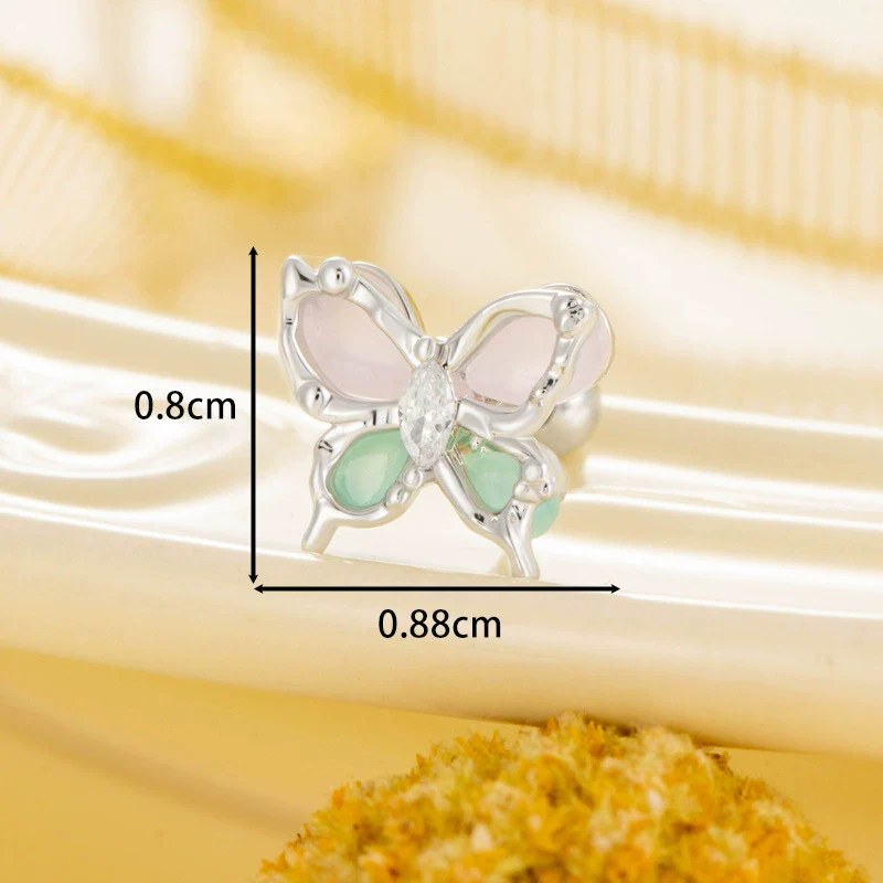 Titanium Steel Women's Animals Style Inlaid Zircon Butterfly Earrings - Image 8