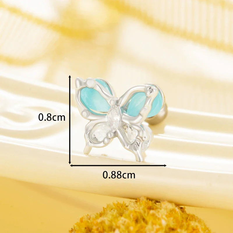 Titanium Steel Women's Animals Style Inlaid Zircon Butterfly Earrings - Image 9