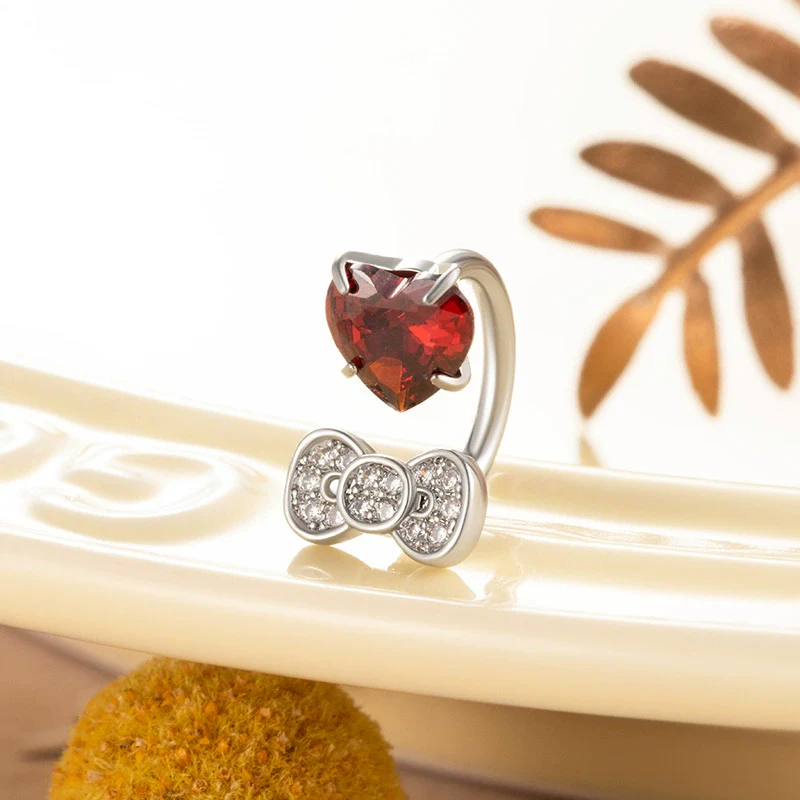 Titanium Steel Women's C Shaped Horseshoe Ring Style Earrings With Inlaid Zircon Bow And Heart Pattern - Image 4