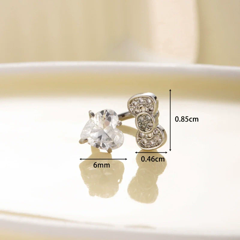 Titanium Steel Women's C Shaped Horseshoe Ring Style Earrings With Inlaid Zircon Bow And Heart Pattern - Image 5