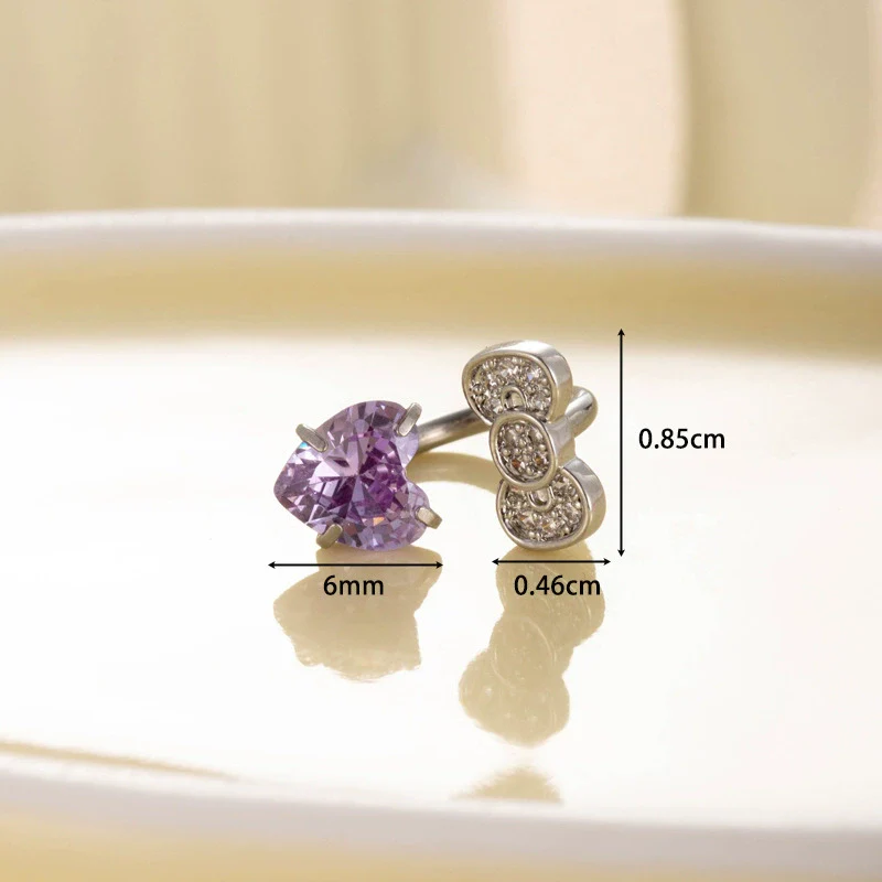 Titanium Steel Women's C Shaped Horseshoe Ring Style Earrings With Inlaid Zircon Bow And Heart Pattern - Image 7