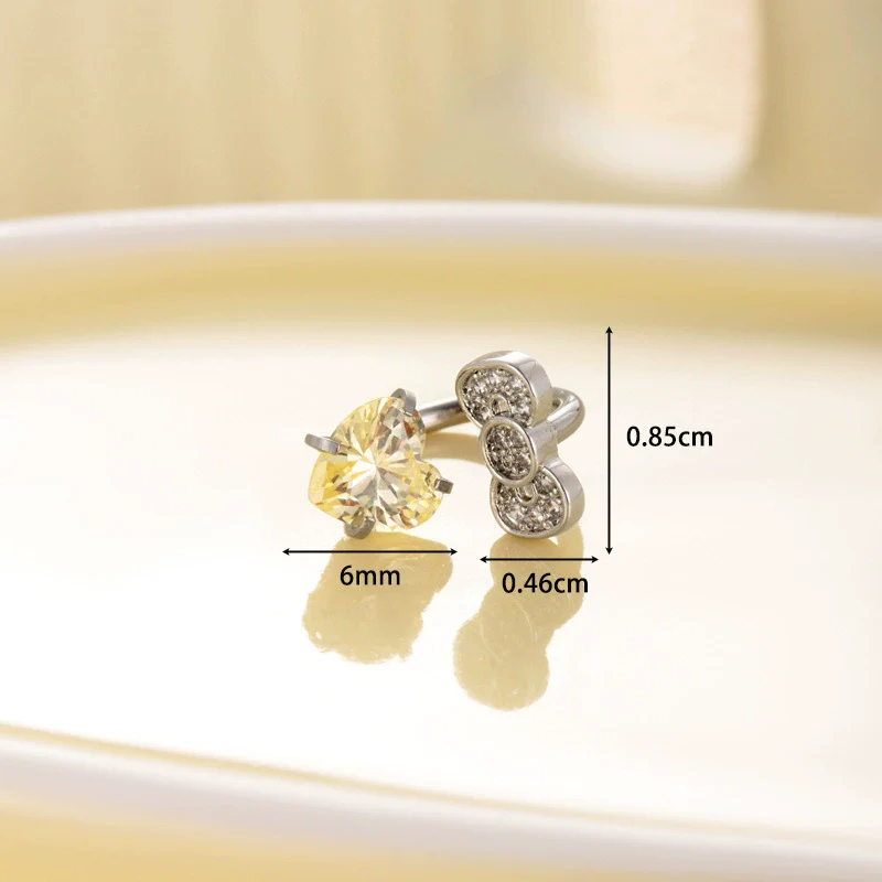 Titanium Steel Women's C Shaped Horseshoe Ring Style Earrings With Inlaid Zircon Bow And Heart Pattern - Image 8