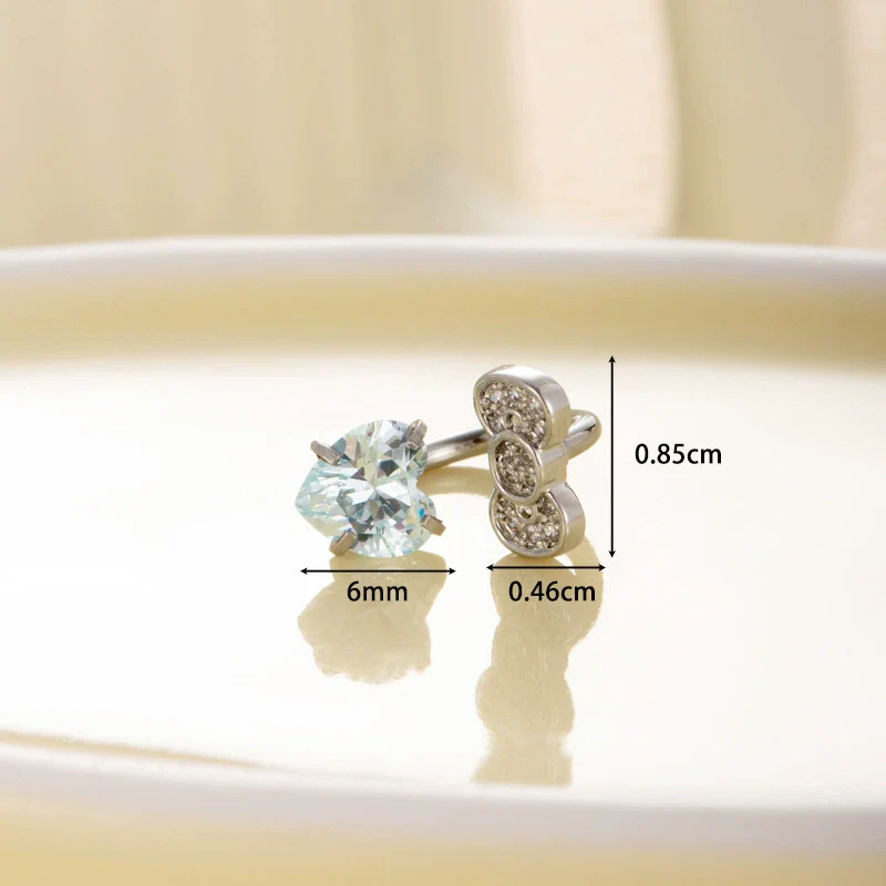 Titanium Steel Women's C Shaped Horseshoe Ring Style Earrings With Inlaid Zircon Bow And Heart Pattern - Image 9