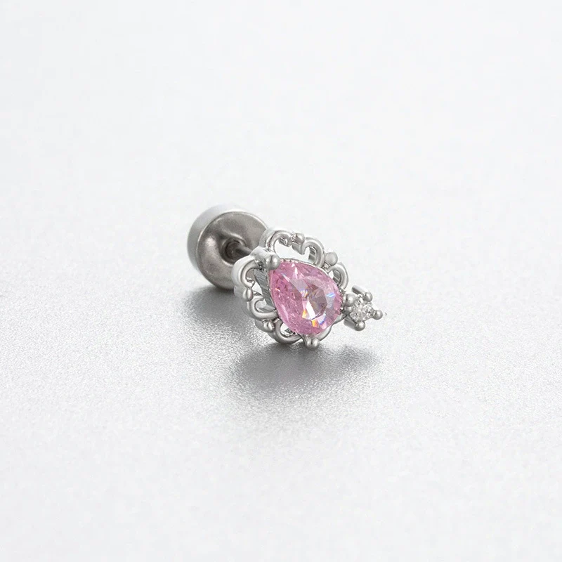 Titanium Steel Women's Cute Bear Pink Bow Zircon Earrings - Image 10