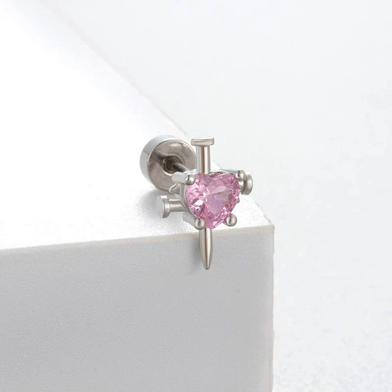 Titanium Steel Women's Cute Bear Pink Bow Zircon Earrings - Image 8