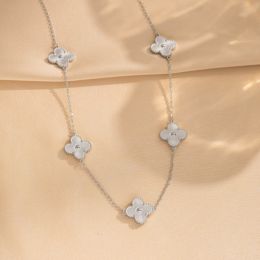 Titanium Steel Women's Fashion Versatile Laser Fourleaf Flower Set With Necklace Bracelet Earrings And Electroplating - Image 10