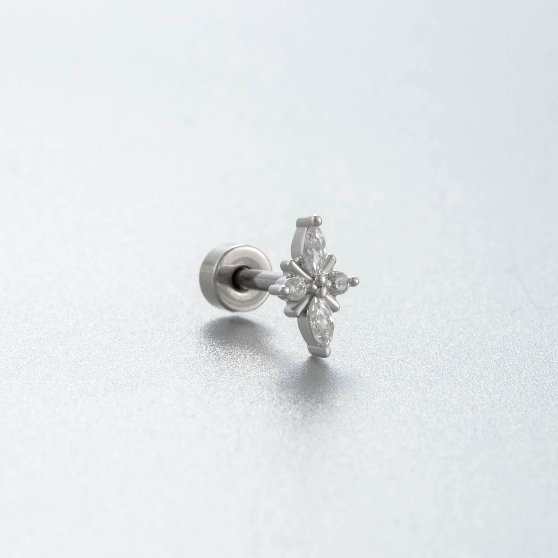 Titanium Steel Women's Geometric Flower Inlaid Zircon Fivepointed Star Pendant Earrings - Image 5