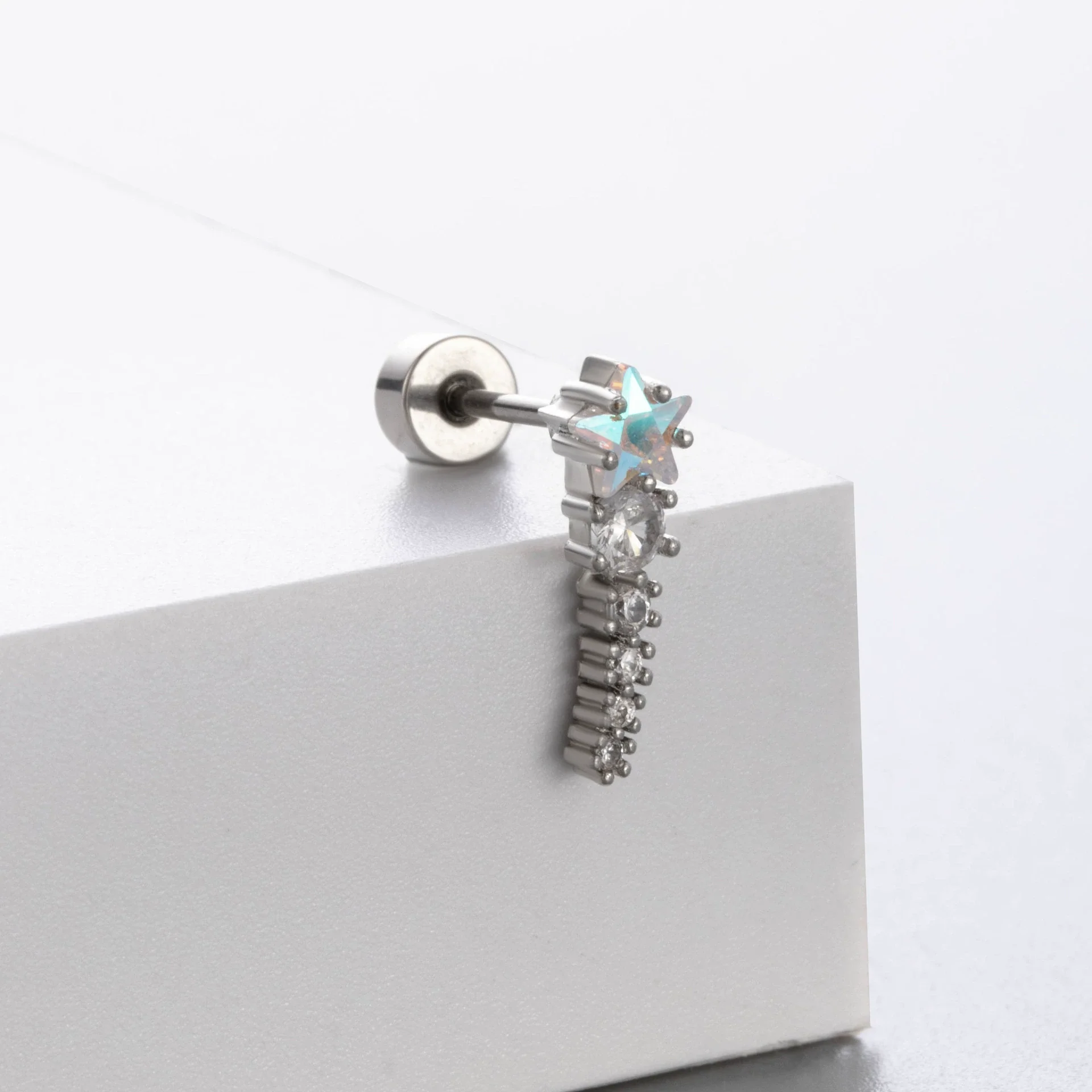 Titanium Steel Women's Geometric Flower Inlaid Zircon Fivepointed Star Pendant Earrings - Image 8