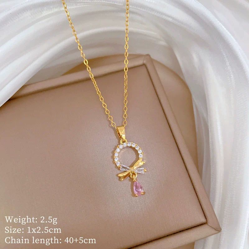 Titanium Steel Women's Geometric Light Luxury Full Diamond Water Drops Earrings Necklace Set With Electroplating - Image 6