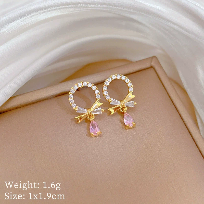 Titanium Steel Women's Geometric Light Luxury Full Diamond Water Drops Earrings Necklace Set With Electroplating - Image 7