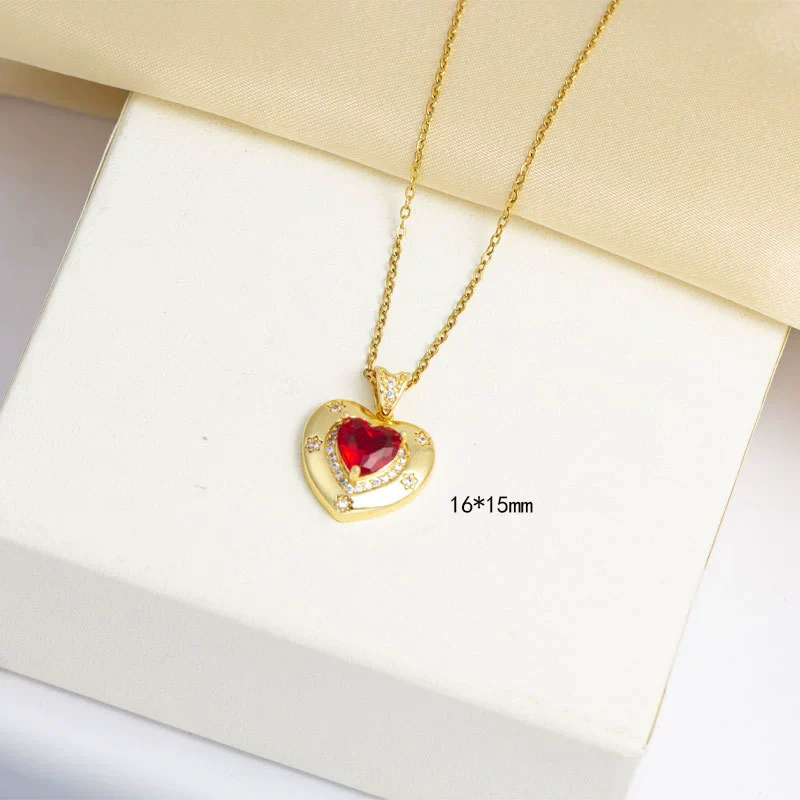 Titanium Steel Women's Heartshaped Mixed Gemstone Pendant Jewelry Set With O Word Chain And Electroplating Design - Image 2