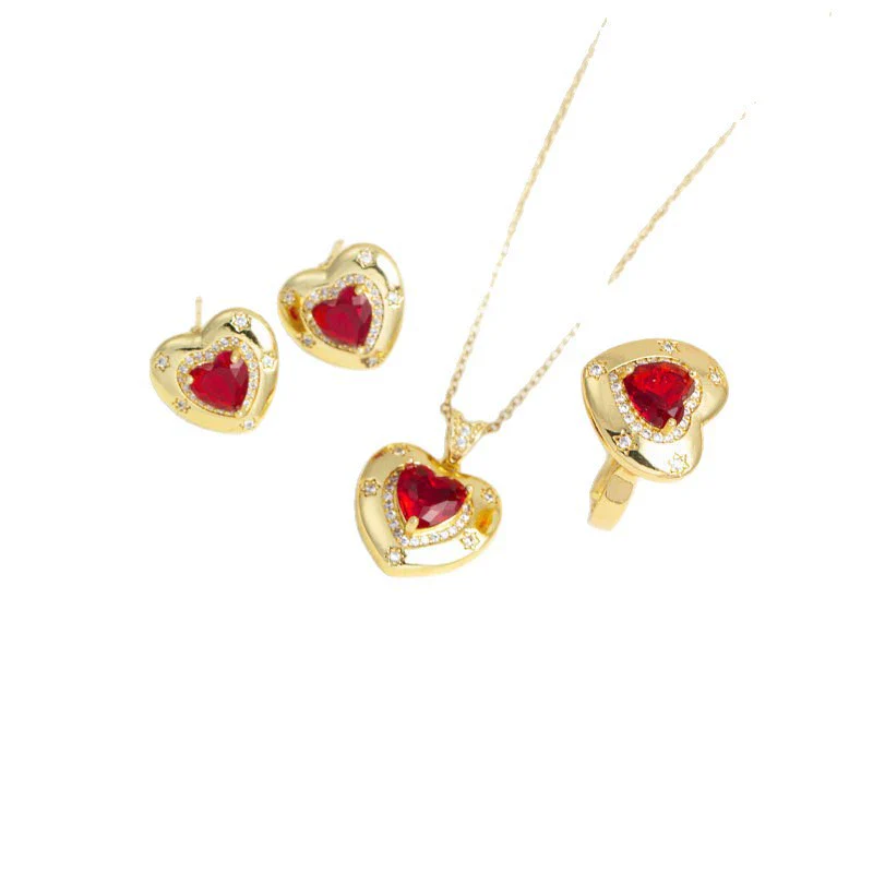 Titanium Steel Women's Heartshaped Mixed Gemstone Pendant Jewelry Set With O Word Chain And Electroplating Design - Image 5