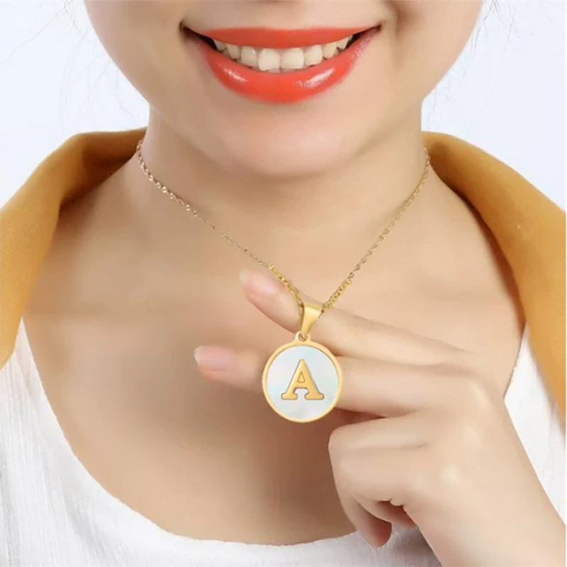 316L Stainless Steel Women's Letter Pattern Gold Inlaid Cross Chain Clavicle Necklace Pendant Jewelry - Image 2