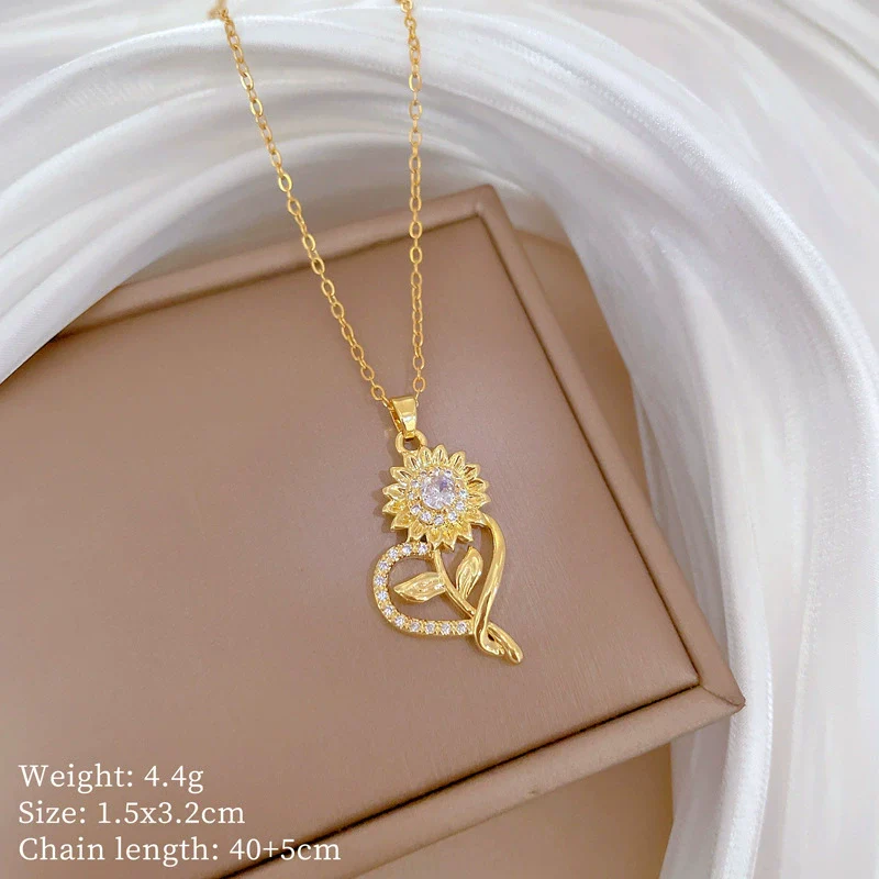 Titanium Steel Women's Light Luxury Geometric Hollow Camellia Earrings Necklace Set With Electroplating - Image 5