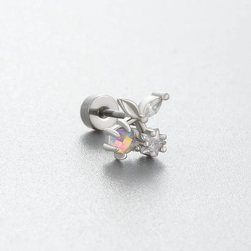 Titanium Steel Women's Lovely Style Zircon Inlaid Double Screw Bow Earring - Image 4