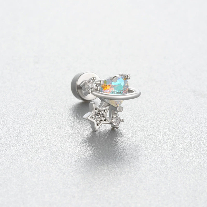 Titanium Steel Women's Lovely Style Zircon Inlaid Double Screw Bow Earring - Image 5