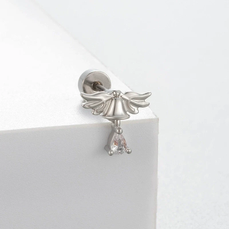 Titanium Steel Women's Lovely Style Zircon Inlaid Double Screw Bow Earring - Image 8