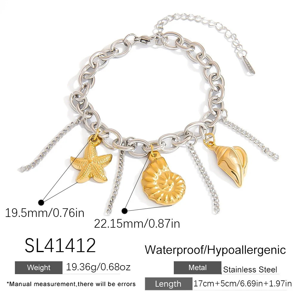 Titanium Steel Women's Minimalist Bracelet With Starfish Shell Heart Shape And Bow Pendant Electroplated - Image 6