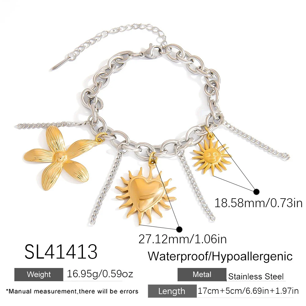 Titanium Steel Women's Minimalist Bracelet With Starfish Shell Heart Shape And Bow Pendant Electroplated - Image 7