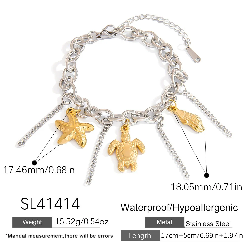 Titanium Steel Women's Minimalist Bracelet With Starfish Shell Heart Shape And Bow Pendant Electroplated - Image 8