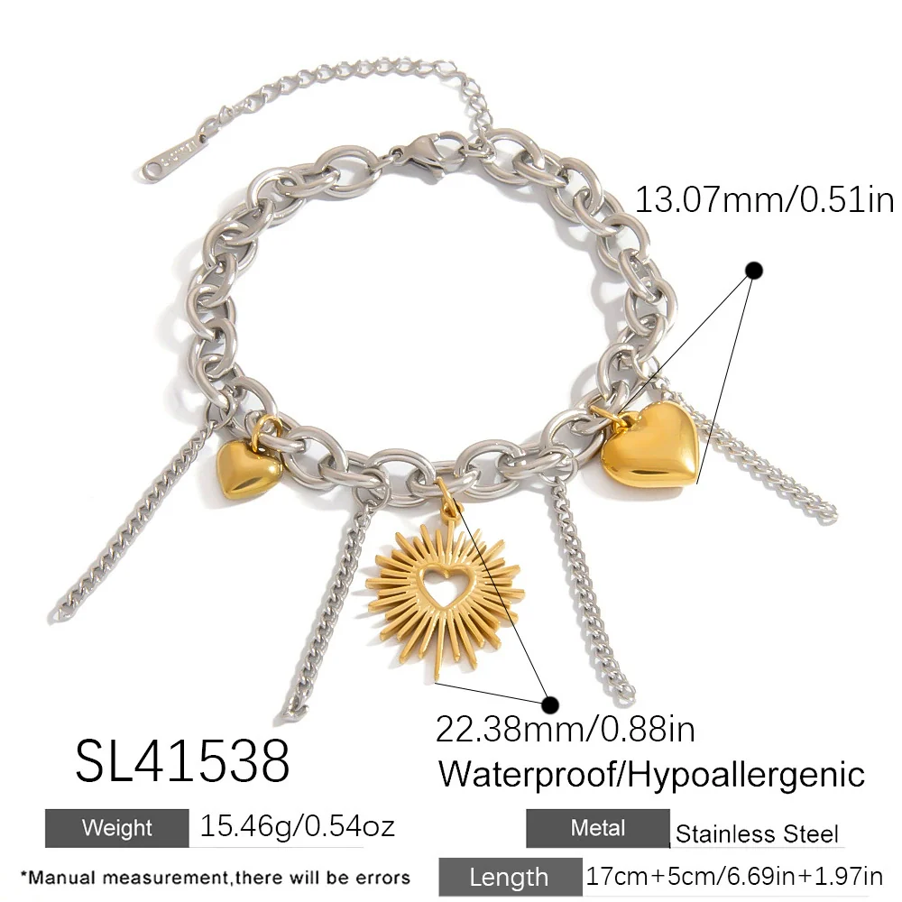 Titanium Steel Women's Minimalist Bracelet With Starfish Shell Heart Shape And Bow Pendant Electroplated - Image 9