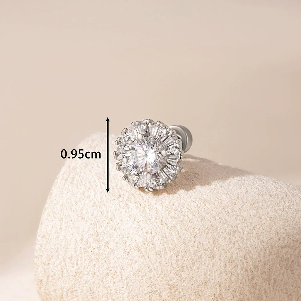 Titanium Steel Women's Sweet Geometric Flower Pattern Zirconia Earrings - Image 5
