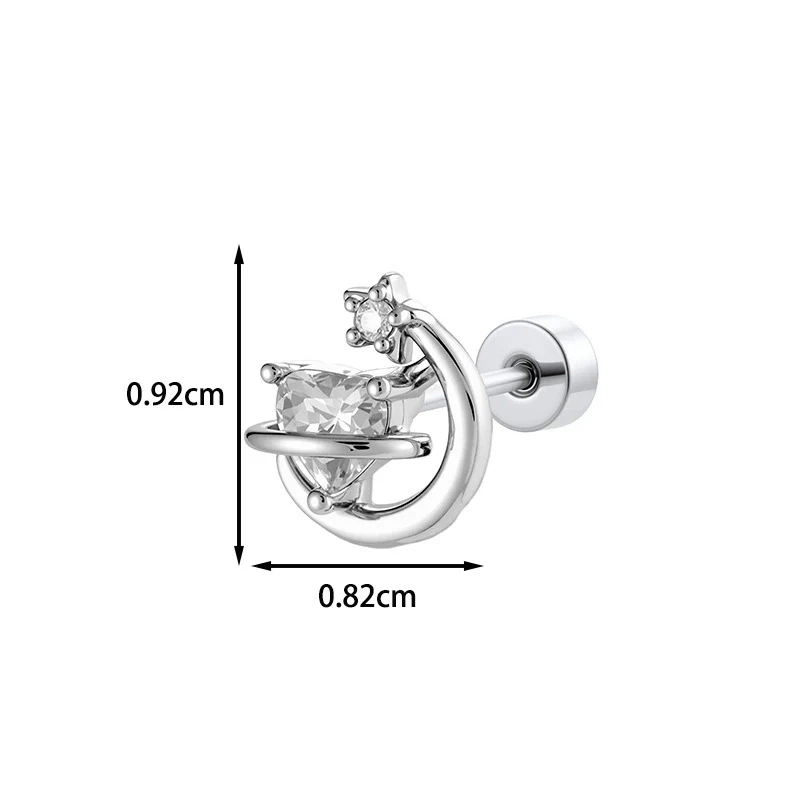 Titanium Steel Zircon Crescent Ear Bone Nail Piercing Earrings For Women Fashion Style - Image 2