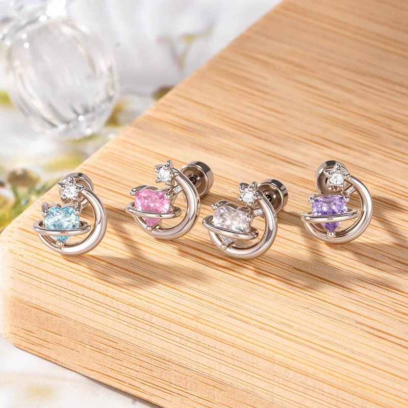 Titanium Steel Zircon Crescent Ear Bone Nail Piercing Earrings For Women Fashion Style - Image 3