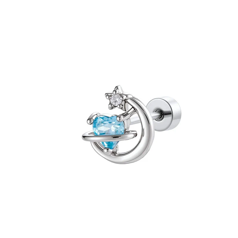 Titanium Steel Zircon Crescent Ear Bone Nail Piercing Earrings For Women Fashion Style - Image 6