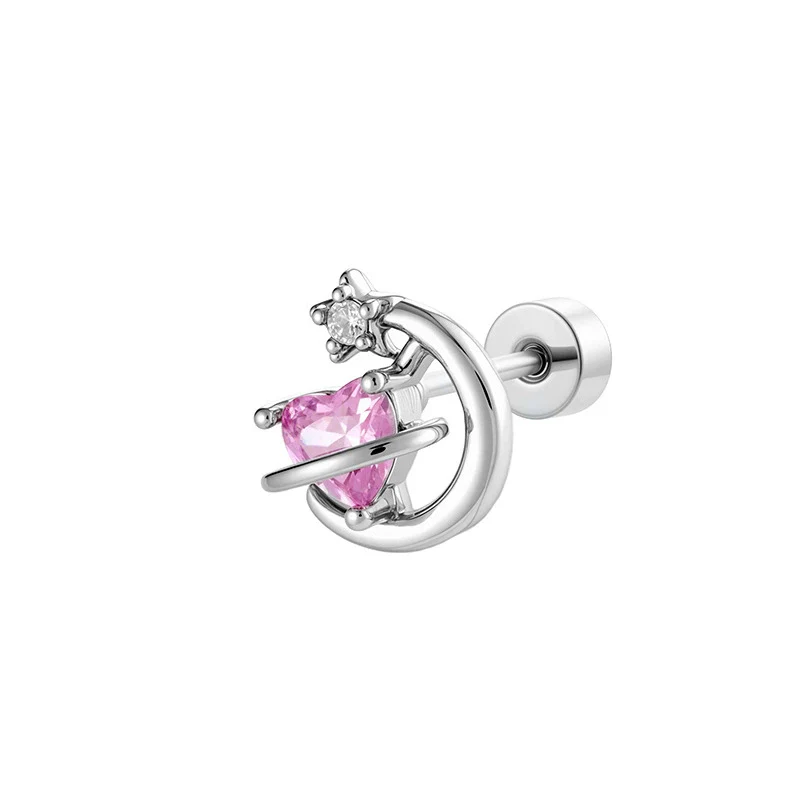 Titanium Steel Zircon Crescent Ear Bone Nail Piercing Earrings For Women Fashion Style - Image 7