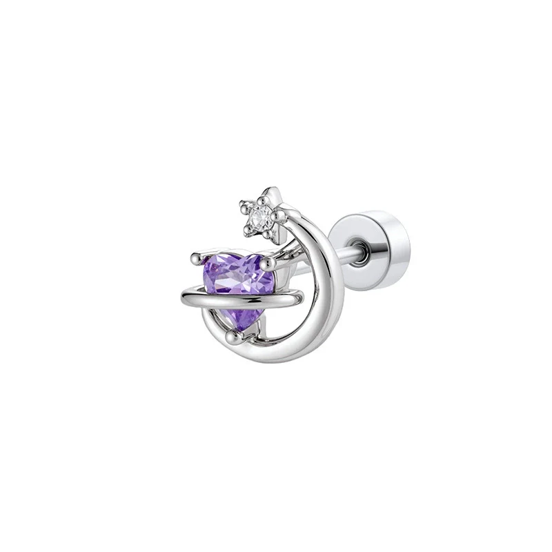 Titanium Steel Zircon Crescent Ear Bone Nail Piercing Earrings For Women Fashion Style - Image 8