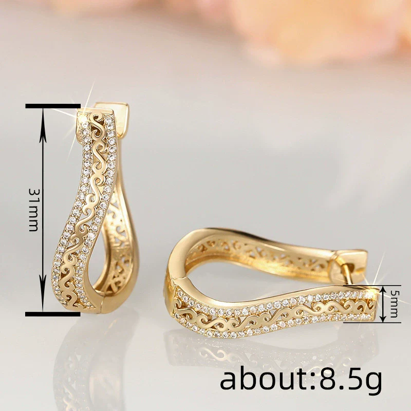 Trendy Bohemian Palace Style Geometric Sshaped Microinlaid Hollow Irregular Zircon Copper Earrings For Women - Image 4
