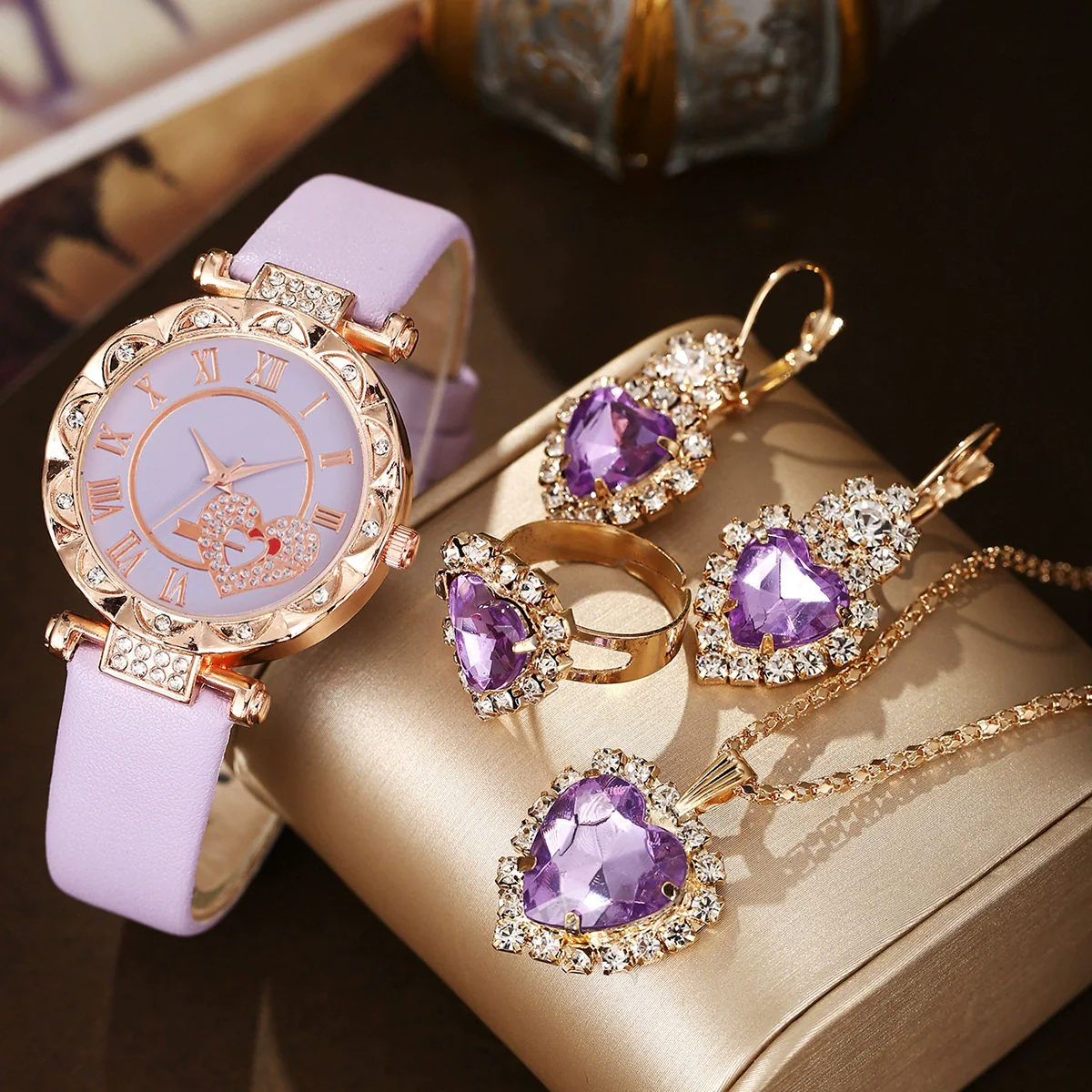Trendy Love Arrow Round Dial Belt Watch Heart Jewelry Alloy Case Imitation Leather Strap Rose Gold Buckle - Image 3