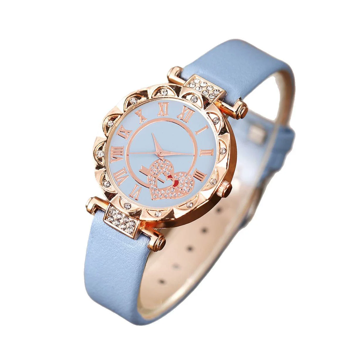 Trendy Love Arrow Round Dial Belt Watch Heart Jewelry Alloy Case Imitation Leather Strap Rose Gold Buckle - Image 4