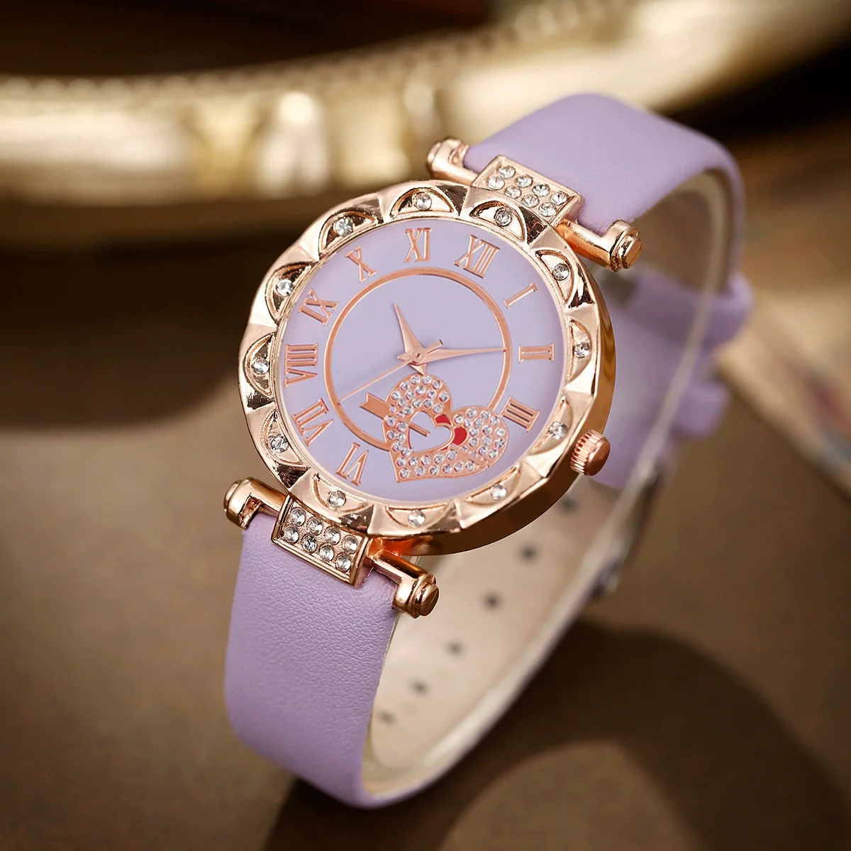 Trendy Love Arrow Round Dial Belt Watch Heart Jewelry Alloy Case Imitation Leather Strap Rose Gold Buckle - Image 5