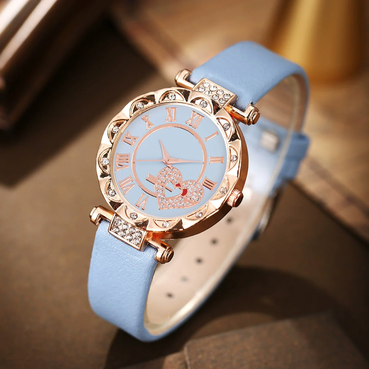 Trendy Love Arrow Round Dial Belt Watch Heart Jewelry Alloy Case Imitation Leather Strap Rose Gold Buckle - Image 6