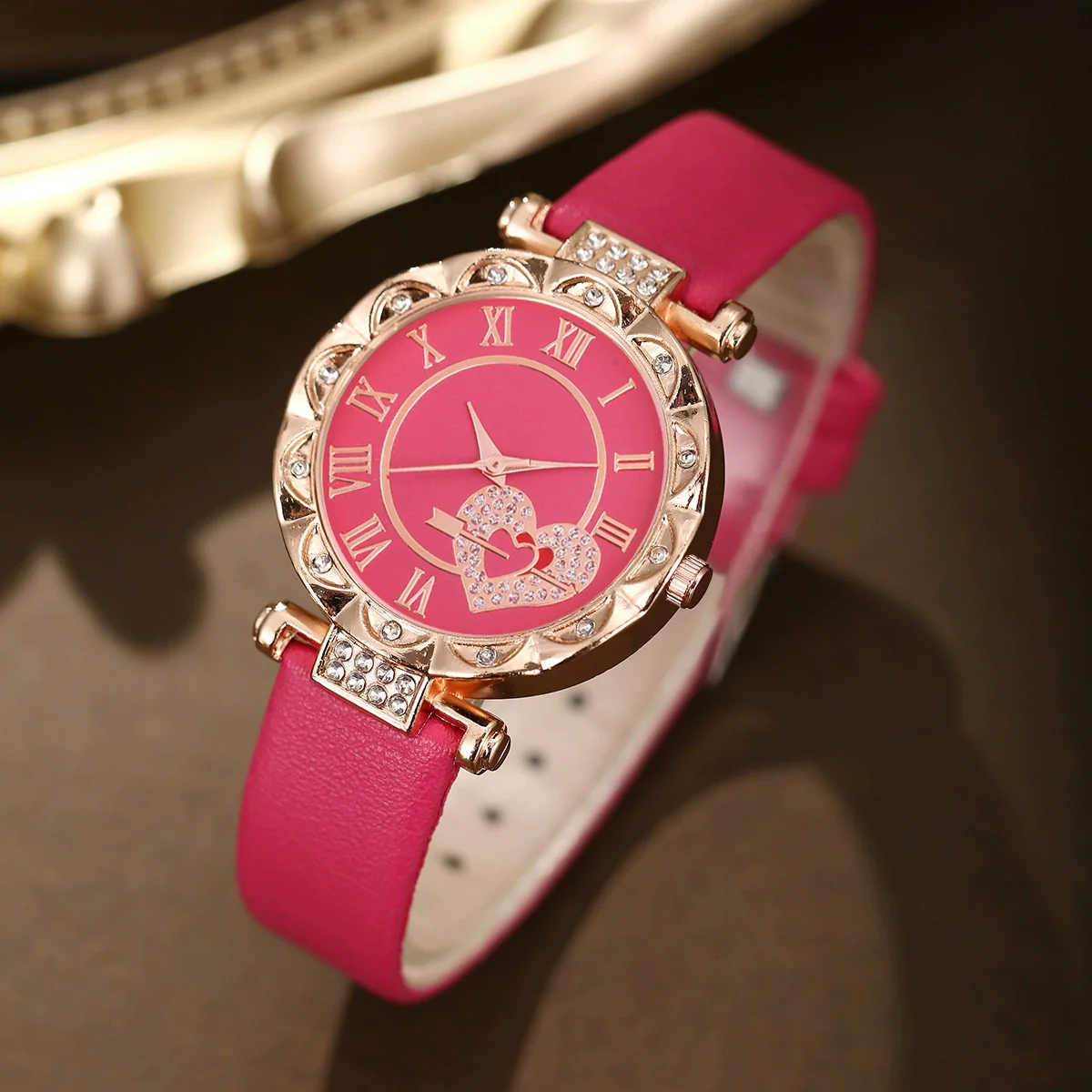 Trendy Love Arrow Round Dial Belt Watch Heart Jewelry Alloy Case Imitation Leather Strap Rose Gold Buckle - Image 7