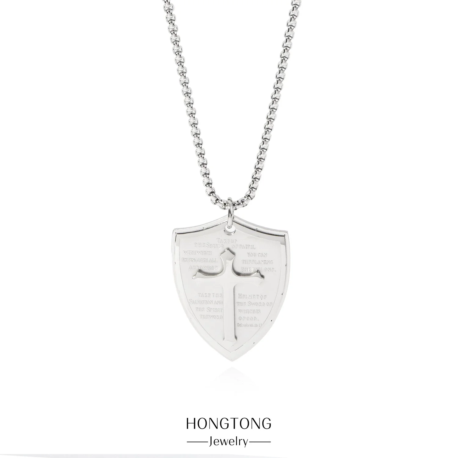 Trendy Stainless Steel Shield Pendant Unisex Necklace With Round Beads And Electroplating Treatment Geometric Style