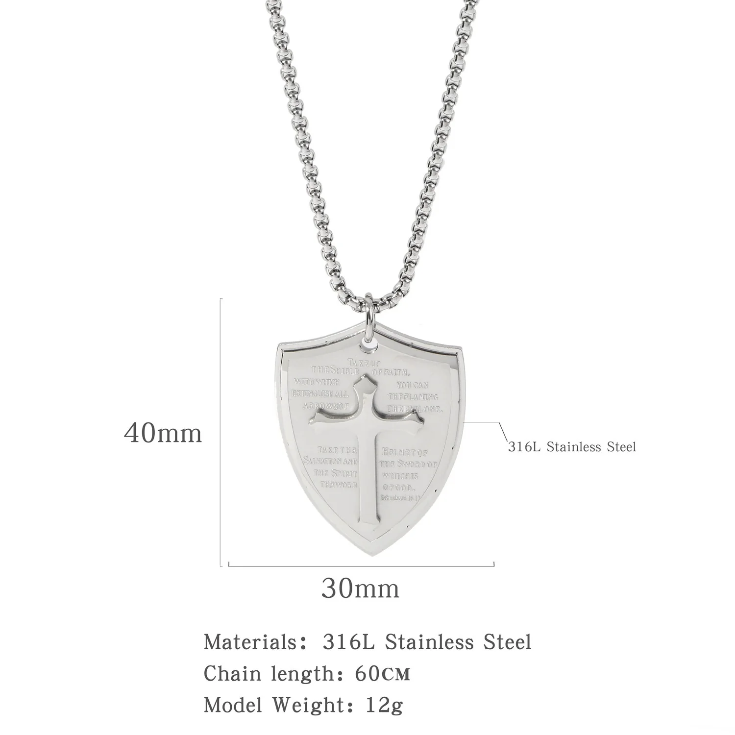 Trendy Stainless Steel Shield Pendant Unisex Necklace With Round Beads And Electroplating Treatment Geometric Style - Image 5