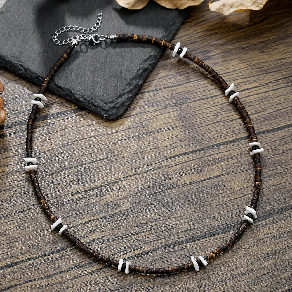Trendy Unisex Hiphop Bohemian Style Shell Coconut Shell Wood Beads Stitching O Chain Necklace Handmade Geometric Pattern Stainless Steel Fadeless - Image 3